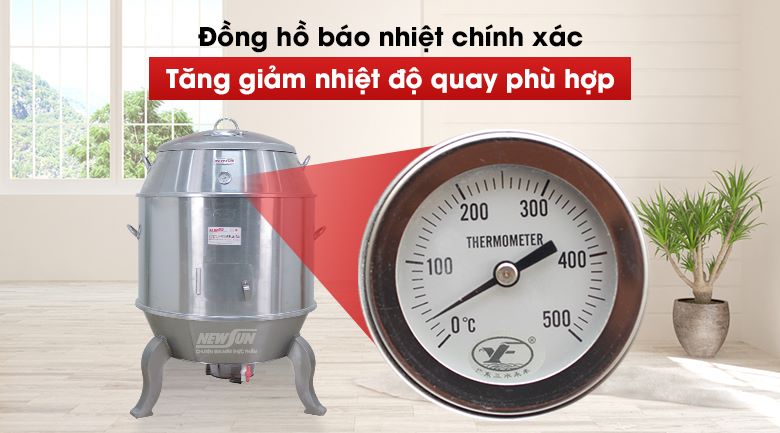 Lu quay gà vịt inox phi 90cm (chân cong) Kiểm soát nhiệt độ chính xác với đồng hồ báo nhiệt