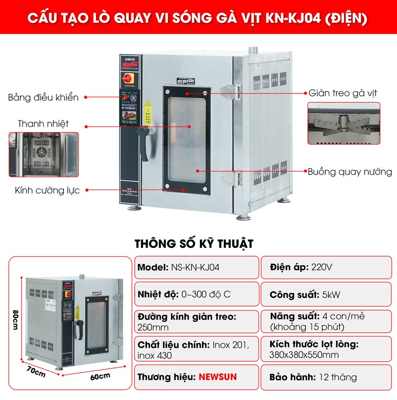Cấu tạo Lò quay vi sóng gà vịt công nghiệp KN-KJ04