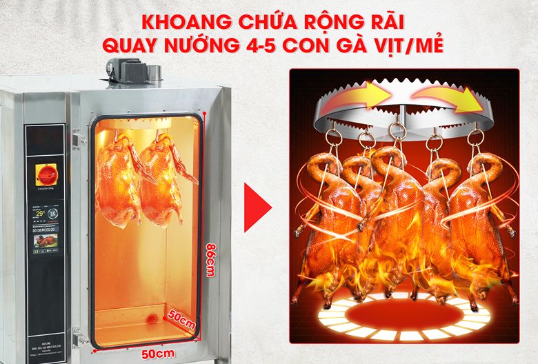 Khoang lò rộng rãi quay dược 4-5 con/mẻ