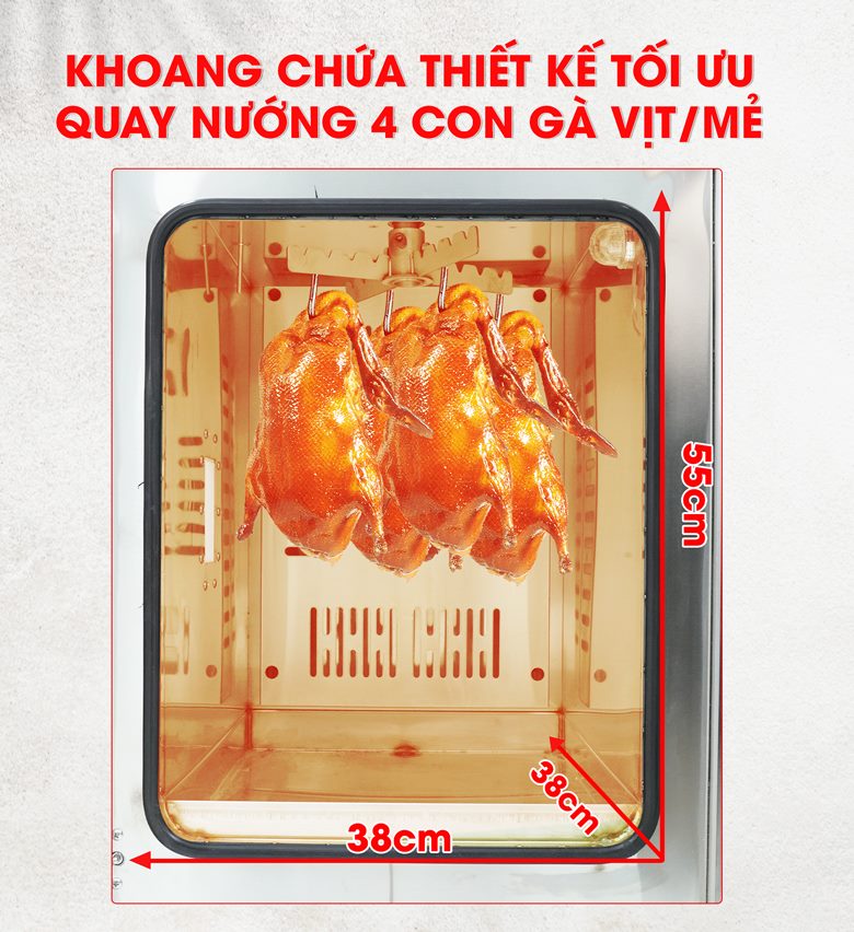 Khoang nồi rộng rãi nướng được nhiều gà vịt