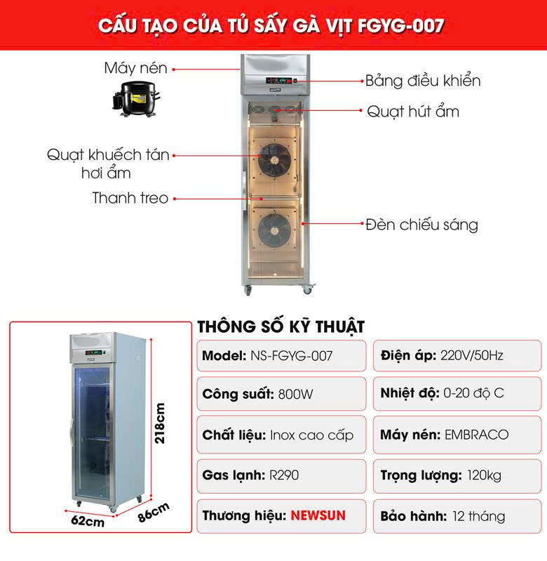 Cấu tạo chi tiết của tủ sấy gà vịt FGYG-007