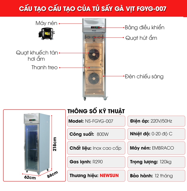 Cấu tạo chi tiết của tủ sấy gà vịt FGYG-007
