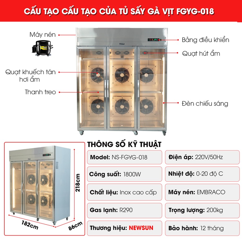 Cấu tạo tủ sấy gà vịt FGYG-018