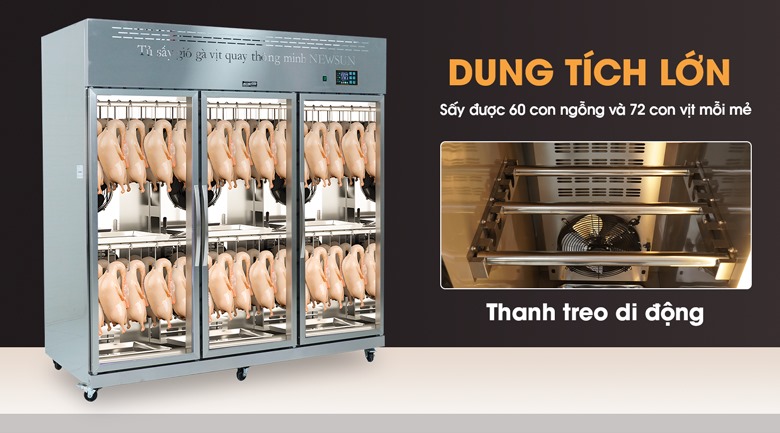 sấy cùng lúc 60 con ngỗng hoặc 72 con vịt