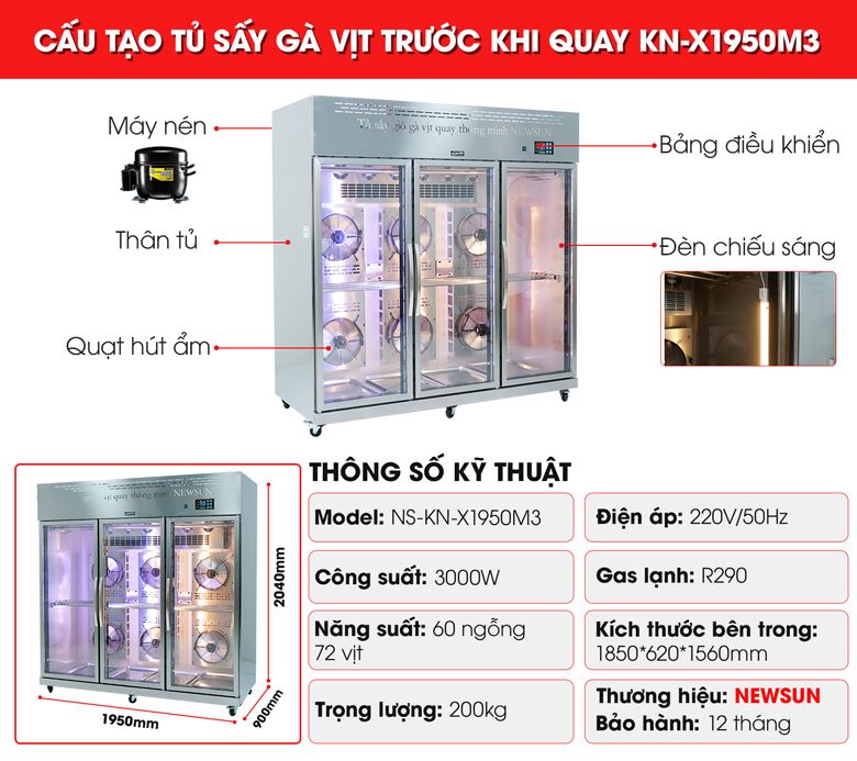 Cấu tạo của Tủ sấy lạnh gà vịt 3 cánh KN-X1950M3