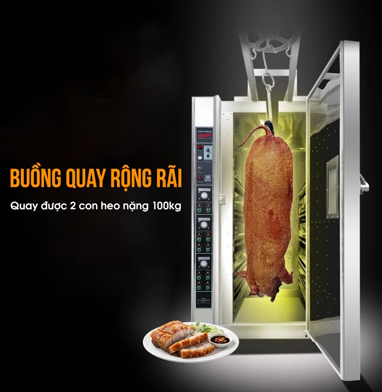 Thiết kế buồng quay dung tích lớn, quay cùng lúc 2 con heo nặng 100kg 