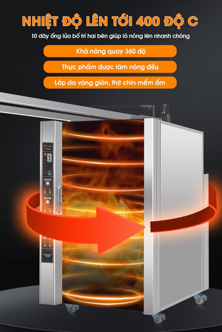 10 dãy ống lửa gas, gia nhiệt nhanh, da giòn đều 